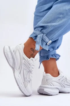 Damskie Buty Sportowe Sznurowane Białe Emare