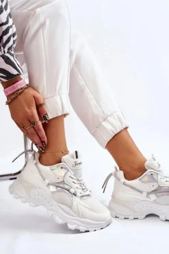 Damskie Buty Sportowe Sznurowane Na Platformie Białe Minea