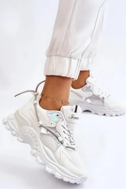 Damskie Buty Sportowe Sznurowane Na Platformie Białe Minea