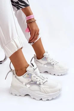 Damskie Buty Sportowe Sznurowane Na Platformie Białe Minea