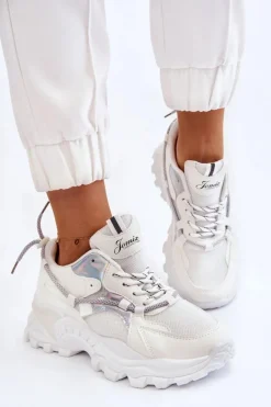 Damskie Buty Sportowe Sznurowane Na Platformie Białe Minea