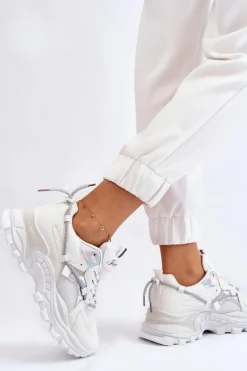 Damskie Buty Sportowe Sznurowane Na Platformie Białe Minea