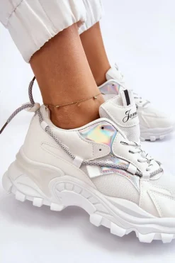 Damskie Buty Sportowe Sznurowane Na Platformie Białe Minea