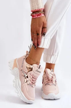 Damskie Buty Sportowe Sznurowane Na Platformie Różowe Minea