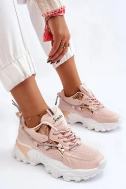 Damskie Buty Sportowe Sznurowane Na Platformie Różowe Minea