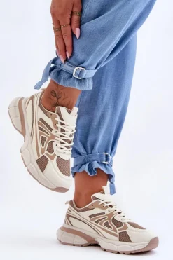 Damskie Buty Sportowe Sznurowane Beżowe Emare