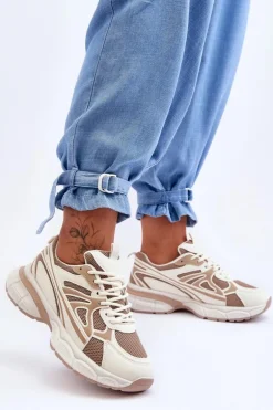 Damskie Buty Sportowe Sznurowane Beżowe Emare