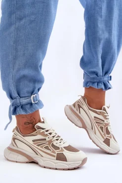 Damskie Buty Sportowe Sznurowane Beżowe Emare