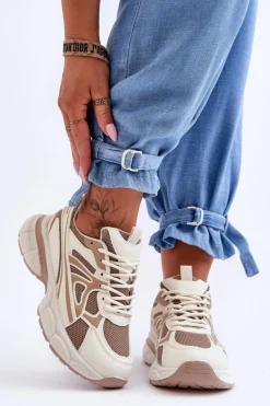 Damskie Buty Sportowe Sznurowane Beżowe Emare