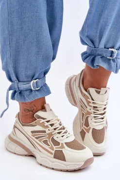 Damskie Buty Sportowe Sznurowane Beżowe Emare