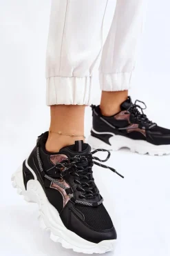 Damskie Buty Sportowe Sznurowane Na Platformie Czarne Minea