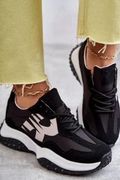 Damskie Buty Sportowe Wiązane Czarne Tolea