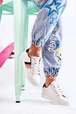 Damskie Buty Sportowe Wiązane Białe Renesme