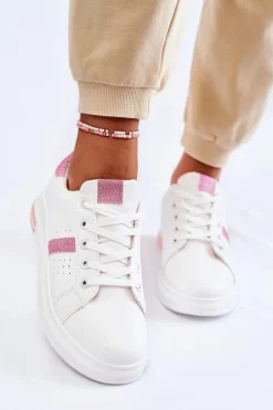 Damskie Buty Sportowe Wiązane Biało-Różowe Otylia