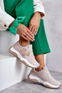 Damskie Buty Sportowe Wiązane Beżowe Tolea