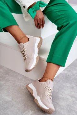 Damskie Buty Sportowe Wiązane Beżowe Tolea