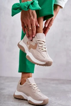 Damskie Buty Sportowe Wiązane Beżowe Tolea