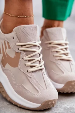 Damskie Buty Sportowe Wiązane Beżowe Tolea
