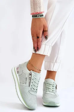 Damskie Buty Sportowe Z Ozdobnym Zamkiem Zielone Adrea