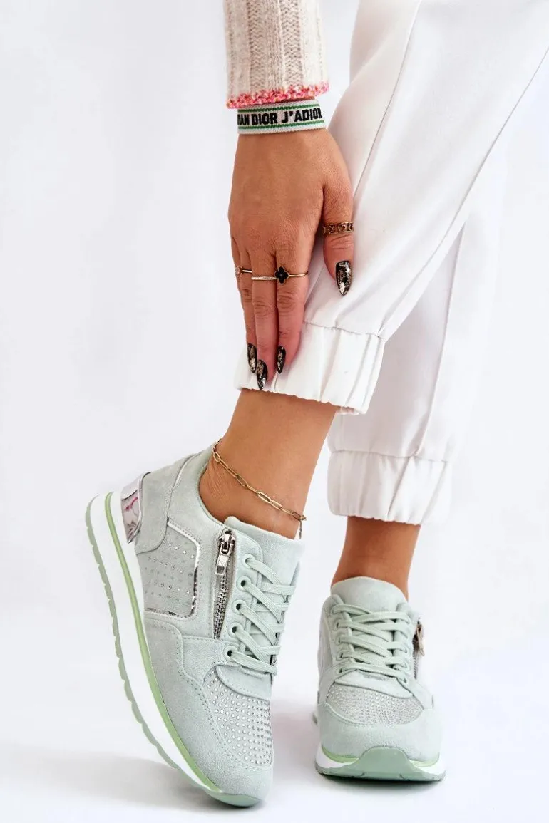 Damskie Buty Sportowe Z Ozdobnym Zamkiem Zielone Adrea