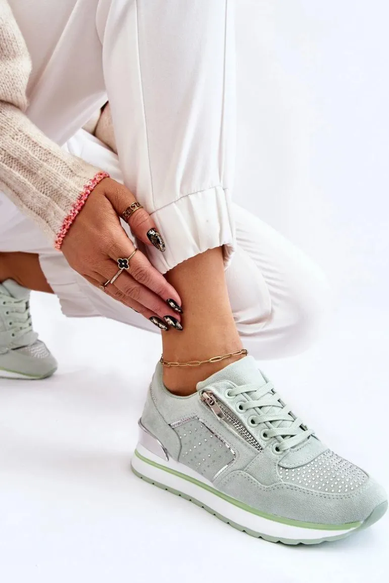 Damskie Buty Sportowe Z Ozdobnym Zamkiem Zielone Adrea
