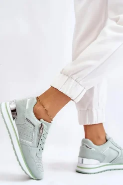 Damskie Buty Sportowe Z Ozdobnym Zamkiem Zielone Adrea