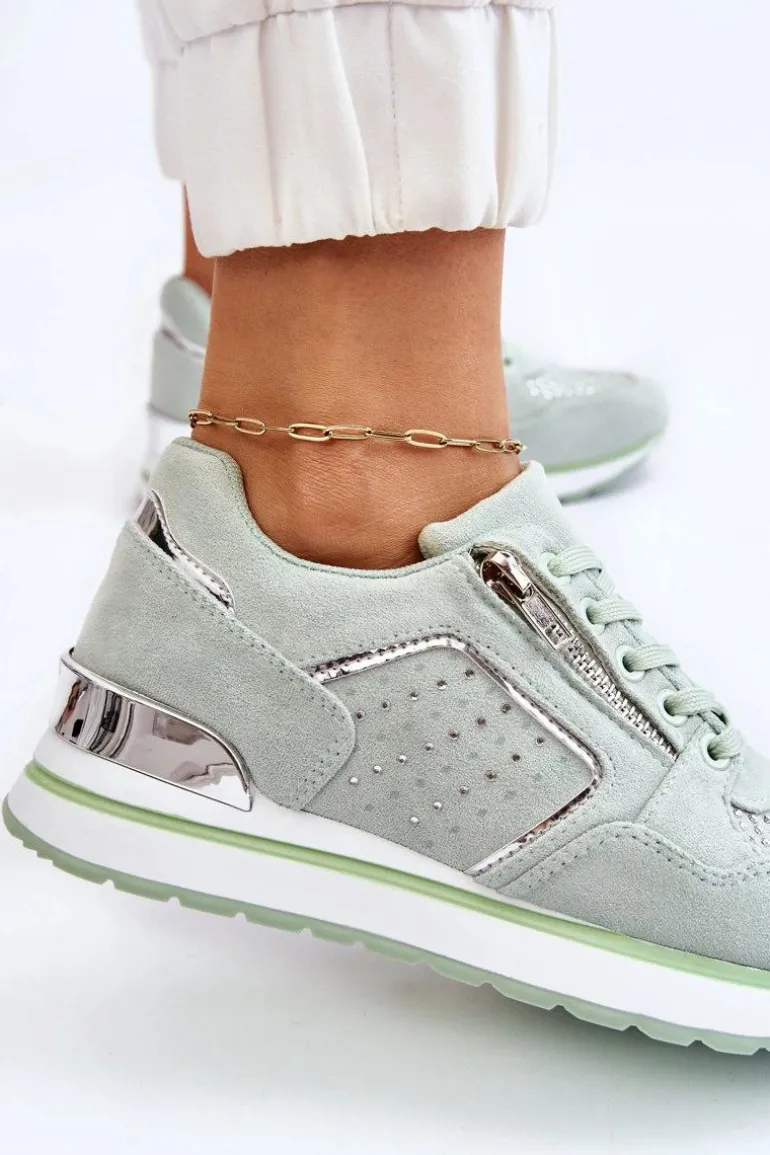 Damskie Buty Sportowe Z Ozdobnym Zamkiem Zielone Adrea