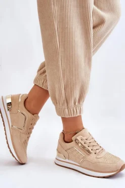 Damskie Buty Sportowe Z Ozdobnym Zamkiem Beżowe Adrea