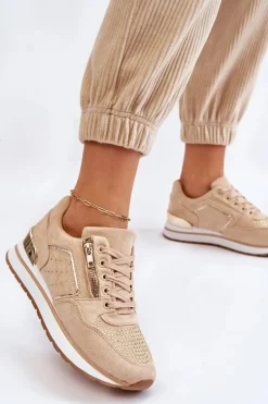 Damskie Buty Sportowe Z Ozdobnym Zamkiem Beżowe Adrea