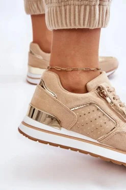 Damskie Buty Sportowe Z Ozdobnym Zamkiem Beżowe Adrea