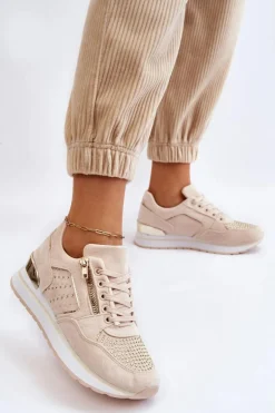 Damskie Buty Sportowe Z Ozdobnym Zamkiem Kremowe Adrea