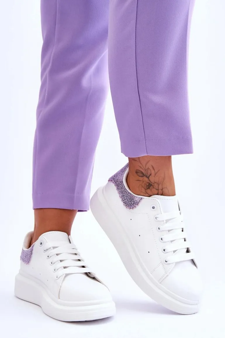 Damskie Buty Sportowe Z Ozdobnym Wzorem Biało-Fioletowe Delight