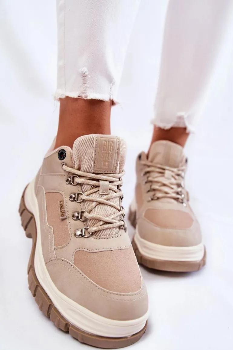 Damskie Buty Trekkingowe Trapery Memory Foam Big Star KK274363 Beżowe