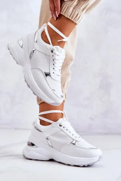 Damskie Błyszczące Buty Sportowe Na Koturnie Białe Activity