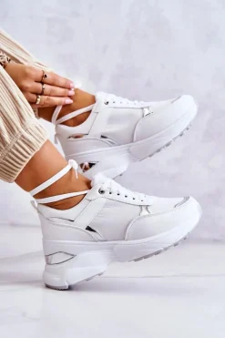 Damskie Błyszczące Buty Sportowe Na Koturnie Białe Activity