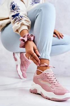 Damskie Błyszczące Masywne Sneakersy Różowe Canadia
