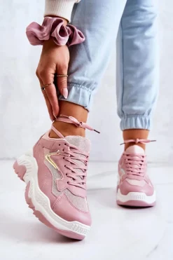 Damskie Błyszczące Masywne Sneakersy Różowe Canadia