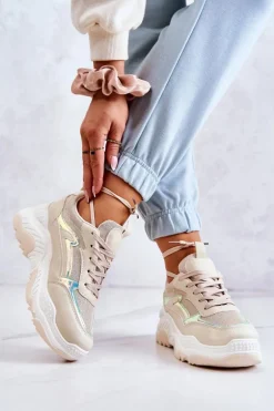 Damskie Błyszczące Sneakersy Beżowe Callisto