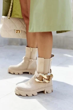 Damskie Ciepłe Botki Sztyblety Beżowe Rock My Life