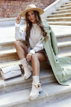 Damskie Ciepłe Botki Sztyblety Beżowe Rock My Life