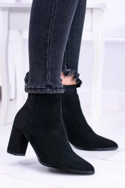 Damskie Czarne Botki Na Słupku w Szpic Amaltea