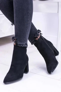 Damskie Czarne Botki Na Słupku w Szpic Amaltea