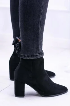 Damskie Czarne Botki Na Słupku w Szpic Amaltea