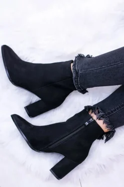 Damskie Czarne Botki Na Słupku w Szpic Amaltea