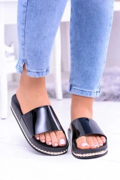 Damskie Czarne Klapki z Dżetami Mirock