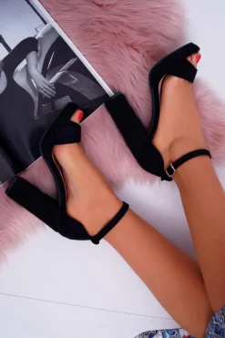 Damskie Czarne Sandały Na Słupku Platforma Debora