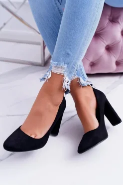 Damskie Czółenka Na Słupku Zamszowe Czarne Verdi