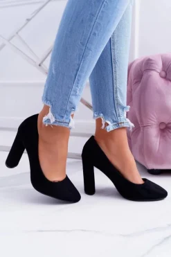 Damskie Czółenka Na Słupku Zamszowe Czarne Verdi