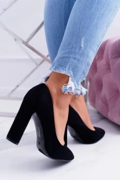 Damskie Czółenka Na Słupku Zamszowe Czarne Verdi