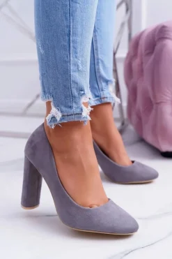 Damskie Czółenka Na Słupku Zamszowe Szare Verdi